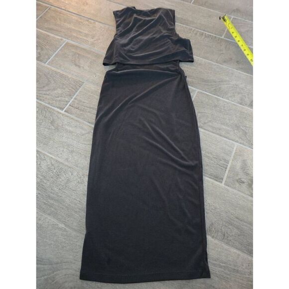A'Gaci Ribbed Black Midi Dress Size Large Medium - Picture 7 of 9